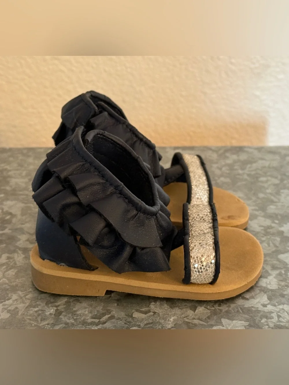 Girls Wendy Bellissimo Navy & Silver Isabella Sandals, Infant Size 4